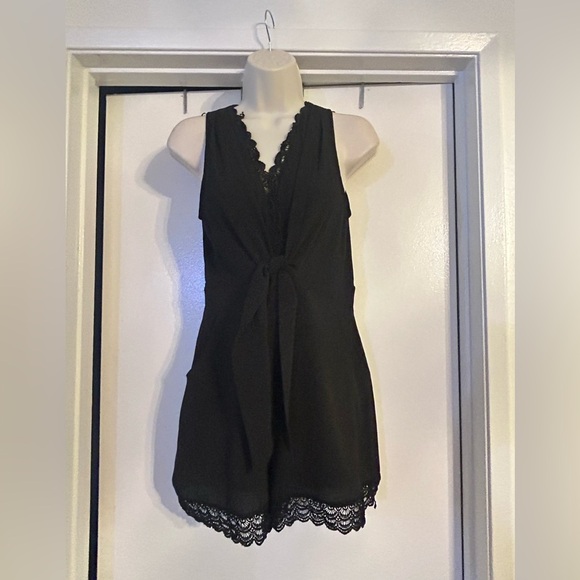 no frills Black Lace Trim Romper - Picture 1 of 9